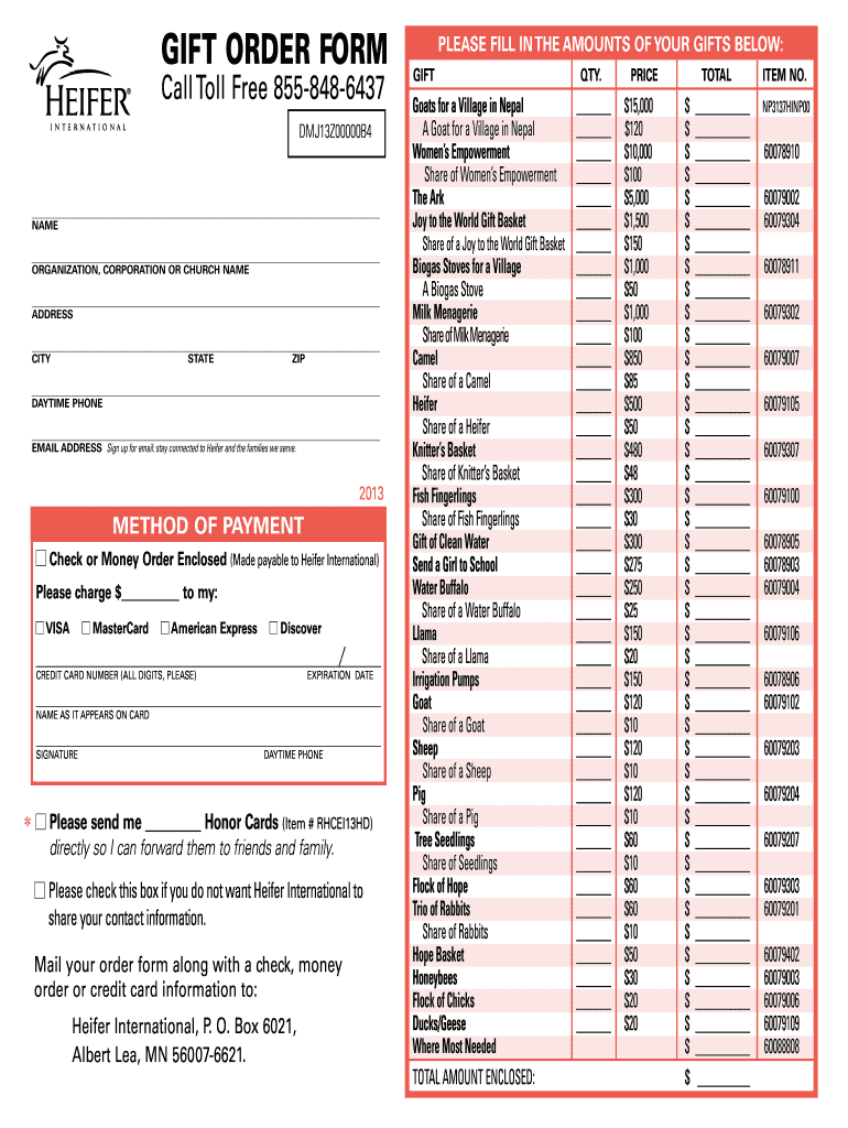 Heifer Project Catalog  Form