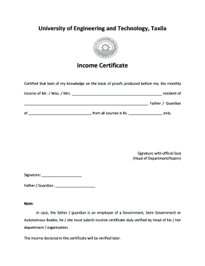 Income Certificate for Scholarship in Pakistan  Form