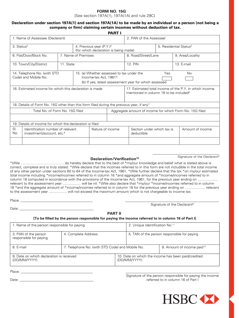  Form 15g for Pf Withdrawal Download PDF 2015-2024