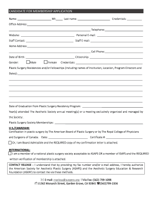 CANDIDATE for MEMBERSHIP APPLICATION  Form