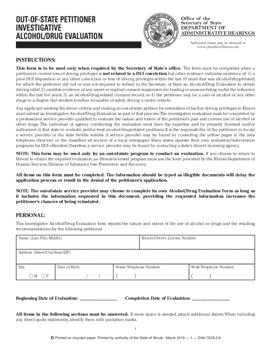  This Form is to Be Used Only When Required by the Secretary of States Office 2019-2024