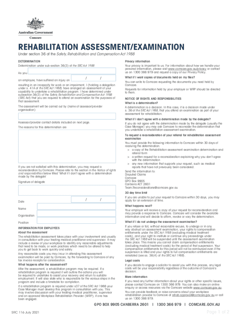 Rehabilitation Assessment or Examination Form PDF Comcare